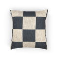 A back view of the Atomic Grey Woven Checkered Decorative Pillow showing dark grey checker squares on an ivory oatmeal background.  