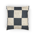A front view of the Atomic Grey Woven Checkered Decorative Pillow showing dark grey checker squares on an ivory oatmeal background.