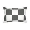 Atomic grey checkered lumbar pillow, front view.