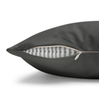 Atomic Grey faux suede pillow case, zipper view.