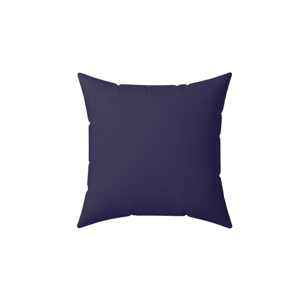 Authentic navy faux suede throw pillow, back view.