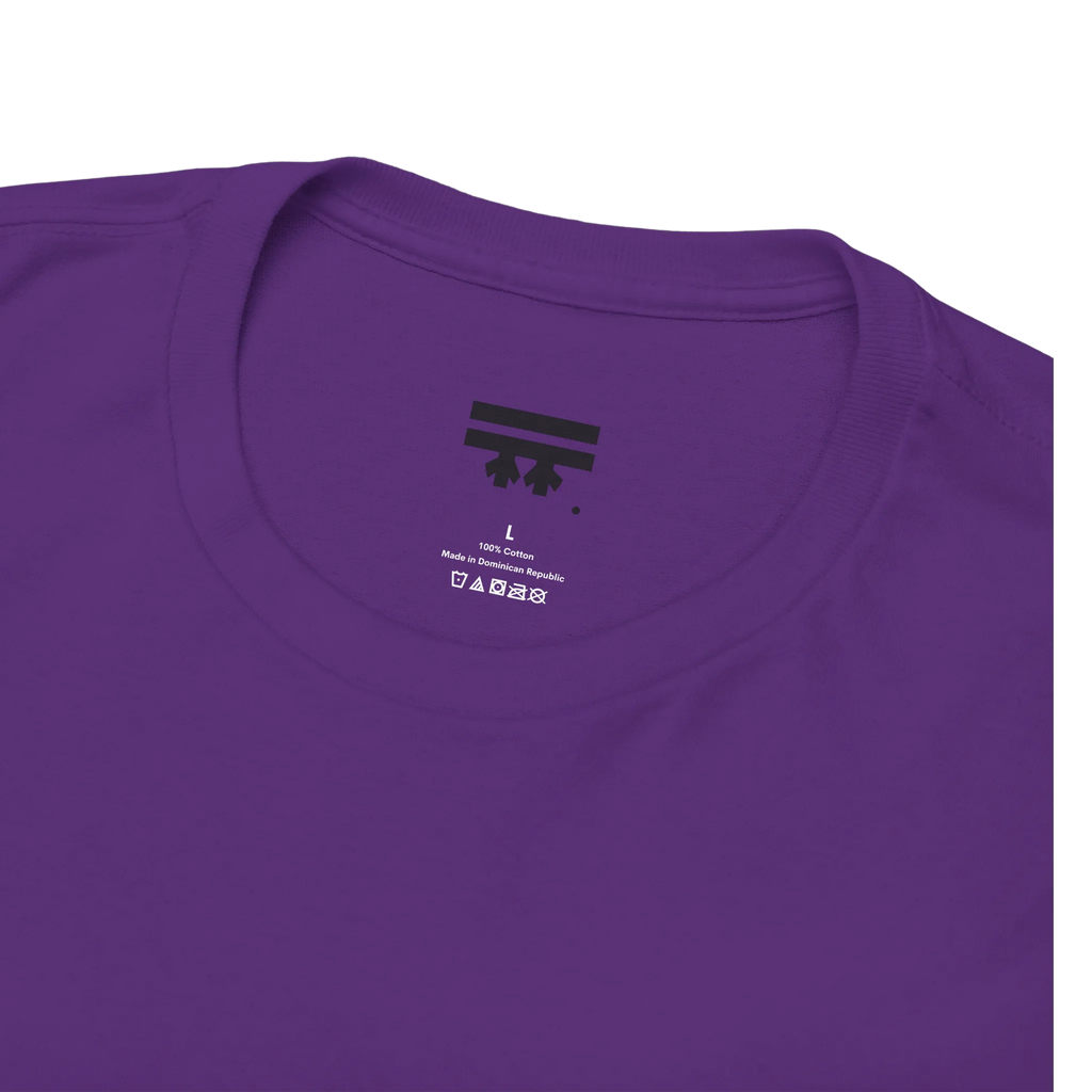 Be You rainbow script essential t-shirt, purple, inner neck tag detail, 100% cotton, FREEBRD Pride Gear.