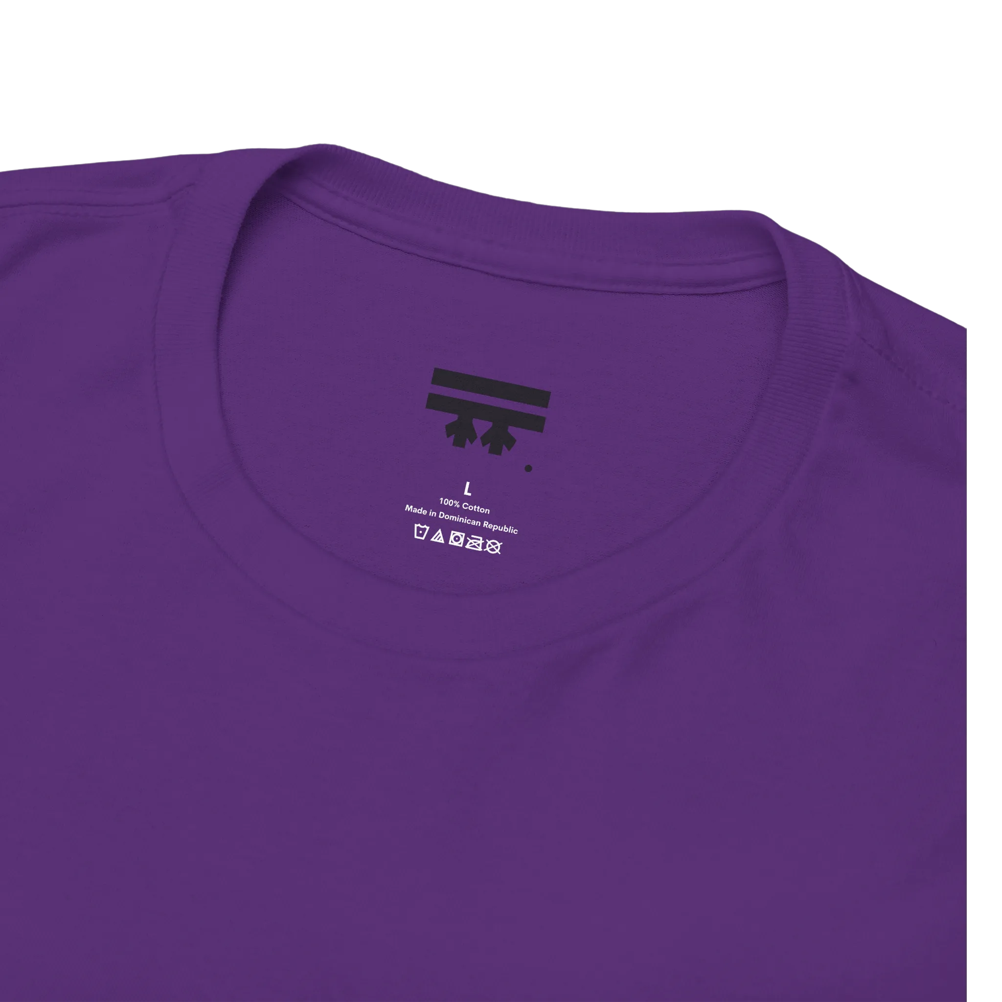 Be You rainbow script essential t-shirt, purple, inner neck tag detail, 100% cotton, FREEBRD Pride Gear.