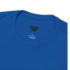 Be You rainbow script essential t-shirt, royal blue, inner neck tag detail, 100% cotton, FREEBRD Pride Gear.