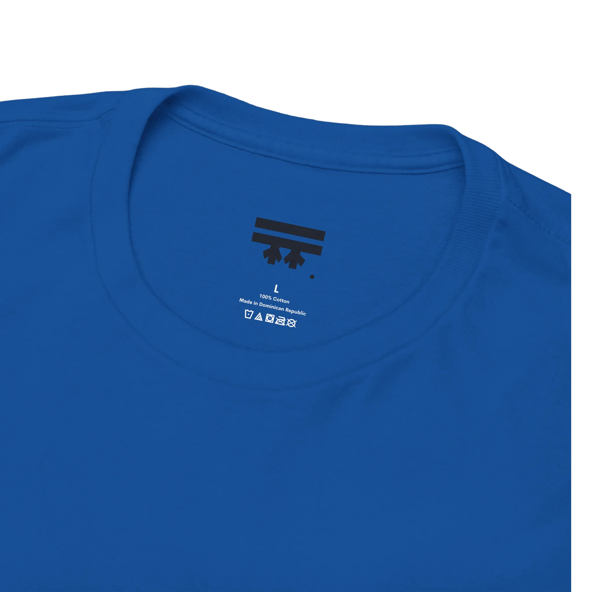 Be You rainbow script essential t-shirt, royal blue, inner neck tag detail, 100% cotton, FREEBRD Pride Gear.