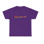 Be You rainbow script essential t-shirt, purple, rainbow Be You heart graphic, front view, FREEBRD Pride Gear