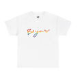 Be You rainbow script essential t-shirt, white, rainbow Be You heart graphic, front view, FREEBRD Pride Gear