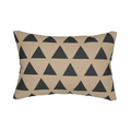Beige black geometric triangle lumbar pillow, back view.