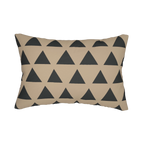 Beige black geometric triangle lumbar pillow, back view.