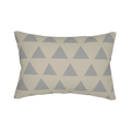Beige stardust grey geometric triangle lumbar pillow, front view.