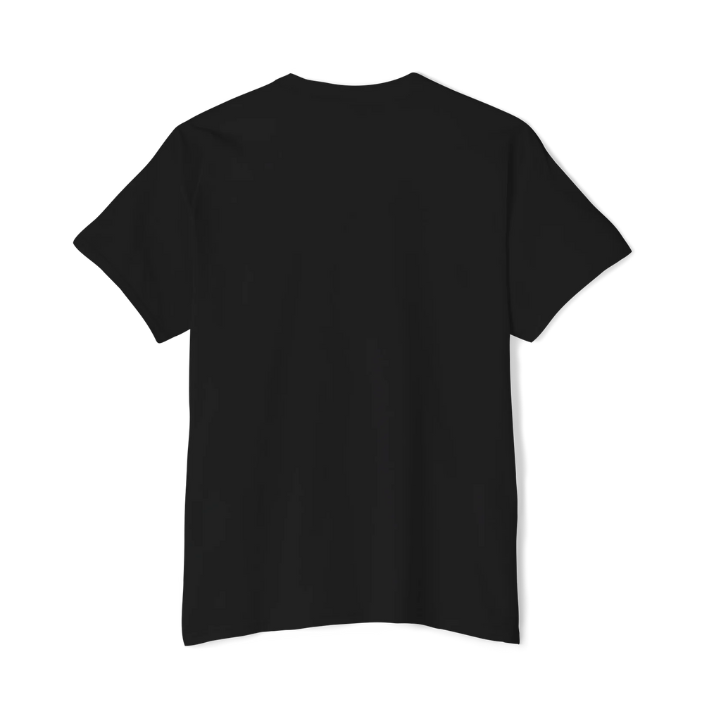 The plain back of a FREEBRD black classic cotton pocket t-shirt.
