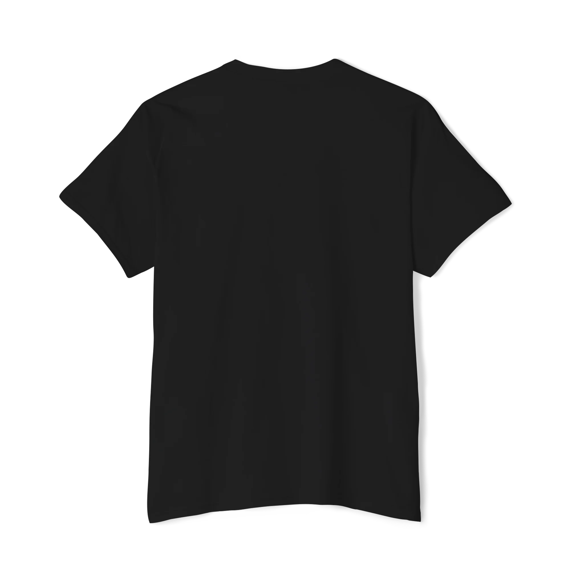 The plain back of a FREEBRD black classic cotton pocket t-shirt.