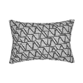 Black white modern geometric abstract lumbar pillow, front view.