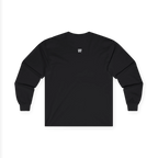 Black Women's Rights long sleeve tee, handwritten Womens Rights Are Human Rights graphic, crew neck, back view.