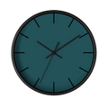 Abstract teal silent wall clock, black base, black hands, black markers, 10 inch, front view.