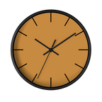 Amber apple cider silent wall clock, black base, black hands, black markers, 10 inch, front view.