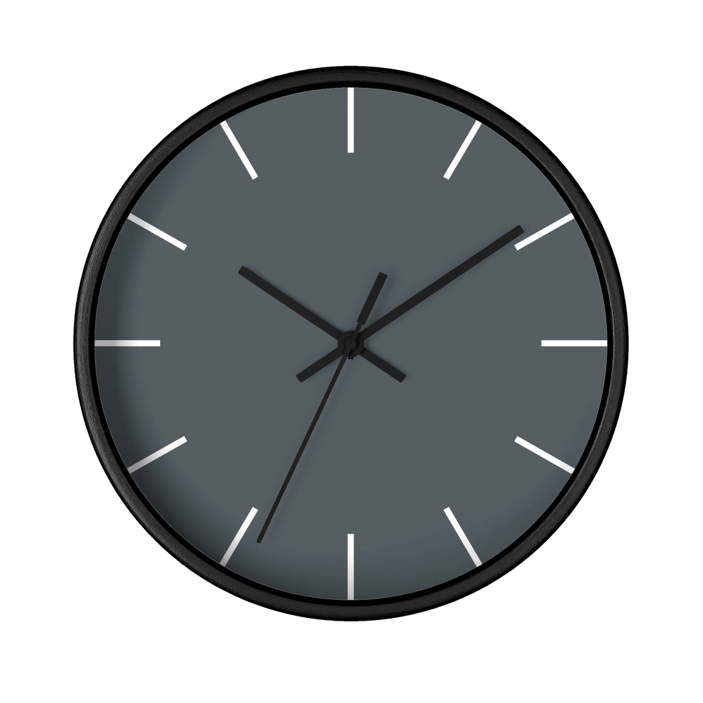 Anchor grey slate silent wall clock, black base, black hands, white markers, 10 inch, front view.