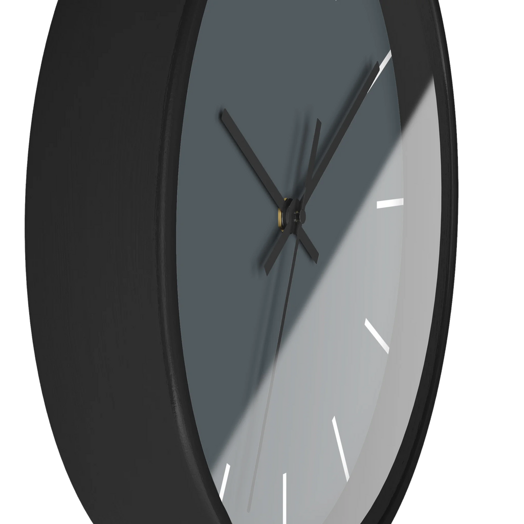 Anchor grey slate silent wall clock, black base, black hands, white markers, 10 inch, side view.