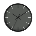 Atomic grey silent wall clock, black base, black hands, white markers, 10 inch, front view.