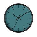 Bismark teal silent wall clock, black base, black hands, black markers, 10 inch, front view.