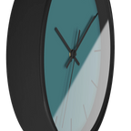 Bismark teal silent wall clock, black base, black hands, black markers, 10 inch, side view.