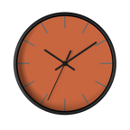 Boho rust orange silent wall clock, black base, black hands, light grey markers, 10 inch, front view.