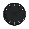 Carbon fiber black silent wall clock, black base, black hands, off white markers, 10 inch, front view.
