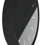Carbon fiber black silent wall clock, black base, black hands, off white markers, 10 inch, side view.