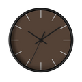 Country brown silent wall clock, black base, black hands, off white markers, 10 inch, front view.