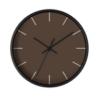 Country brown silent wall clock, black base, black hands, off white markers, 10 inch, front view.
