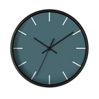 Deep space sparkle teal silent wall clock, black base, black hands, white markers, 10 inch, front view.