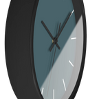 Deep space sparkle teal silent wall clock, black base, black hands, white markers, 10 inch, side view.