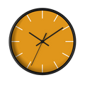 Dixie orange silent wall clock, black base, black hands, white markers, 10 inch, front view.