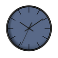 Dust blue silent wall clock, black base, black hands, black markers, 10 inch, front view.