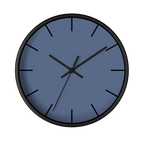 Dust blue silent wall clock, black base, black hands, black markers, 10 inch, front view.
