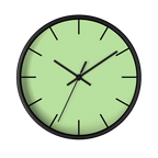 Fresh green mint silent wall clock, black base, black hands, black markers, 10 inch, front view.