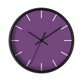 Garlic Purple silent wall clock, black base, black hands, white markers, 10 inch, front view.
