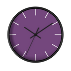 Garlic Purple silent wall clock, black base, black hands, white markers, 10 inch, front view.