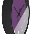 Garlic Purple silent wall clock, black base, black hands, white markers, 10 inch, side view.