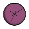 Lavender red plum silent wall clock, black base, black hands, grey markers, 10 inch, front view.