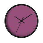 Lavender red plum silent wall clock, black base, black hands, grey markers, 10 inch, front view.