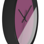 Lavender red plum silent wall clock, black base, black hands, grey markers, 10 inch, side view.