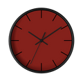 Maroon bloodstone red silent wall clock, black base, black hands, black markers, 10 inch, front view.