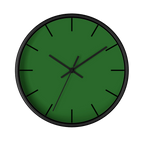 Mughal green silent wall clock, black base, black hands, black markers, 10 inch, front view.