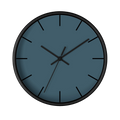 Navy blue slate silent wall clock, black base, black hands, black markers, 10 inch, front view.