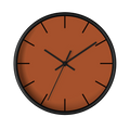 Paarl terracotta silent wall clock, black base, black hands, black markers, 10 inch, front view.