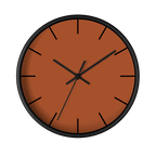 Paarl terracotta silent wall clock, black base, black hands, black markers, 10 inch, front view.