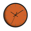 Roman earth rust orange silent wall clock, black base, black hands, grey markers, 10 inch, front view.
