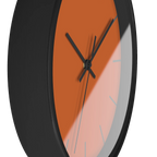 Roman earth rust orange silent wall clock, black base, black hands, grey markers, 10 inch, side view.