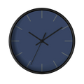 Rugged blue navy silent wall clock, black base, black hands, dark grey markers, 10 inch, front view.